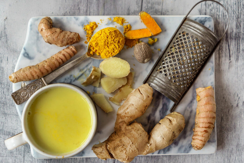 The ingredients for turmeric ginger tea.