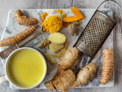 The ingredients for turmeric ginger tea.