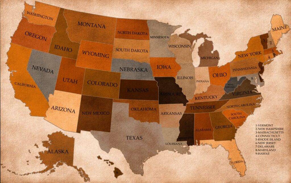 Map of the United States of America.