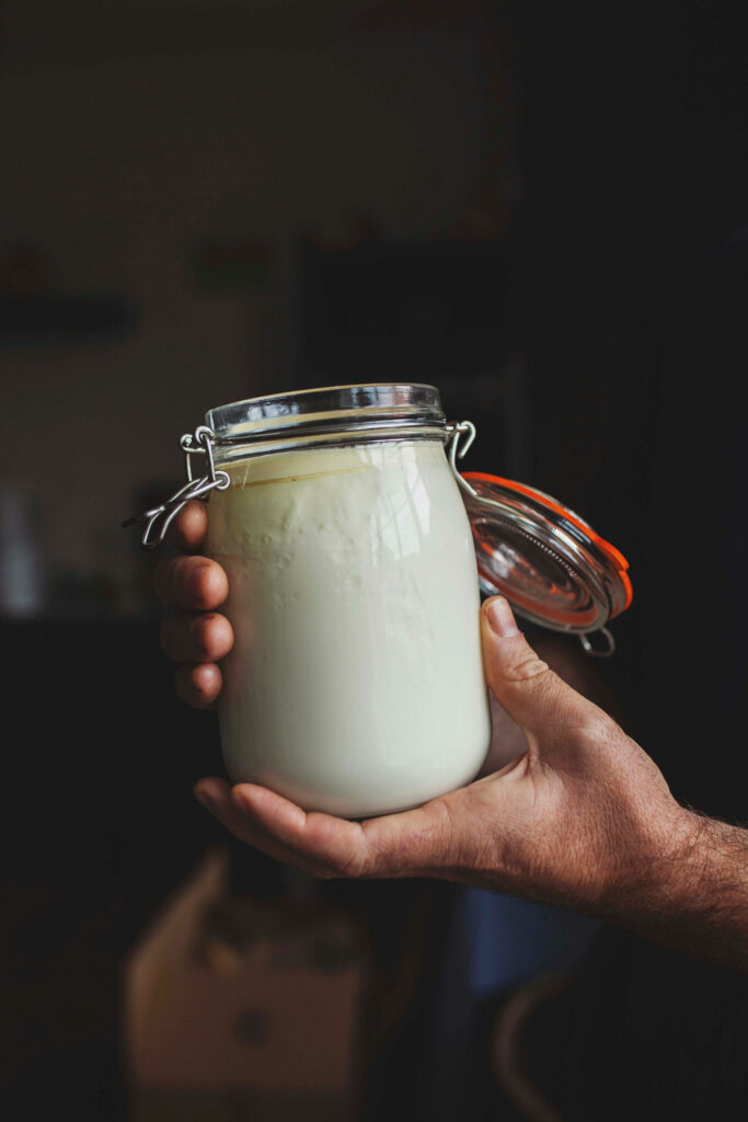 A jar of clabbered milk.