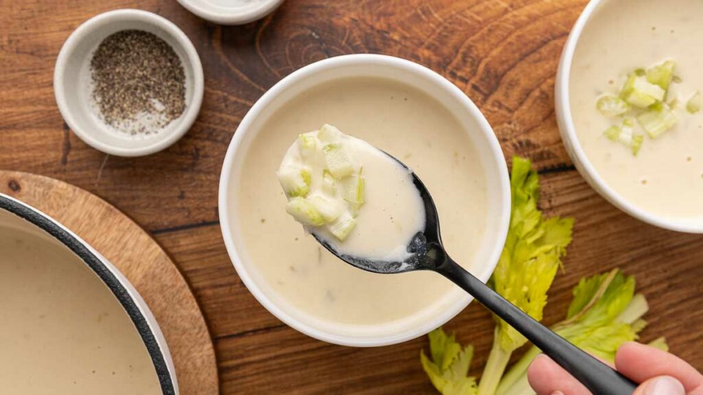 A spoonful of cream of celery soup.