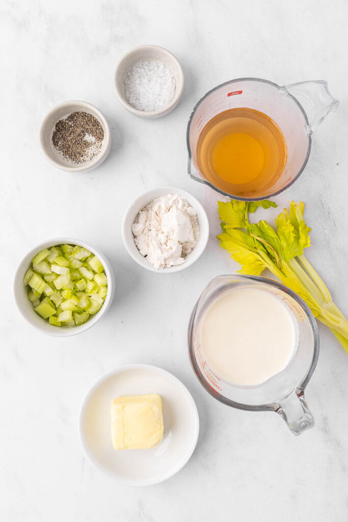 Ingredients to make homemade cream of celery soup.