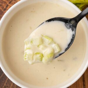 A spoonful of cream of celery soup.