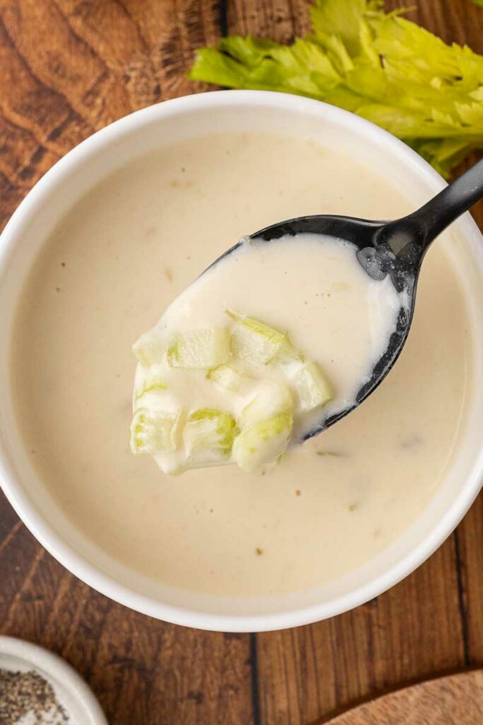 A spoonful of cream of celery soup.