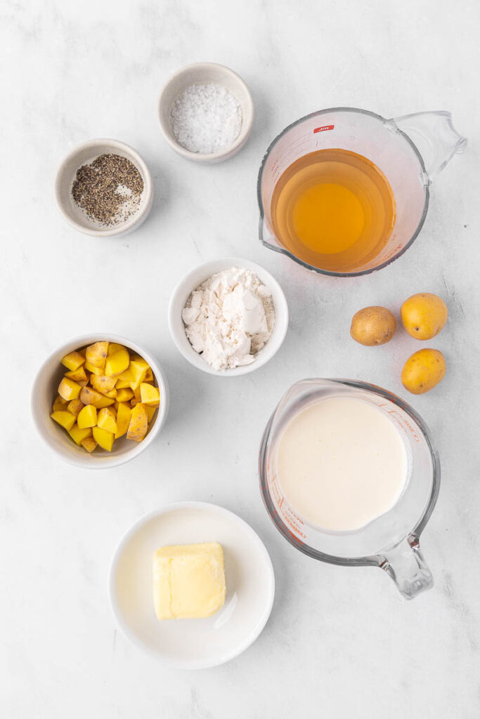 Ingredients to make cream of potato soup.