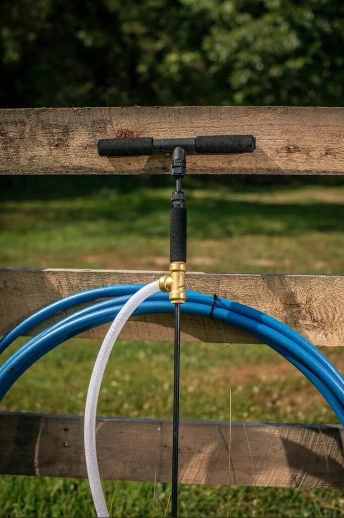 A hand pump water pump for a well.