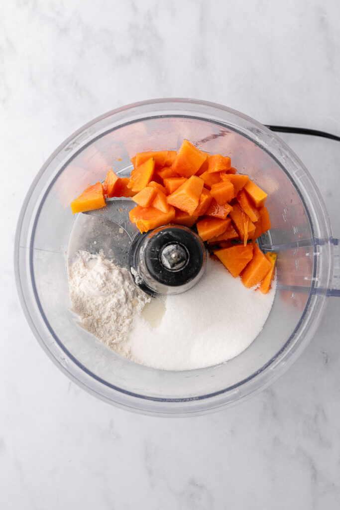 Papaya puree in a food processor.