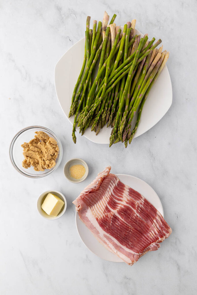 Ingredients to make bacon wrapped asparagus.