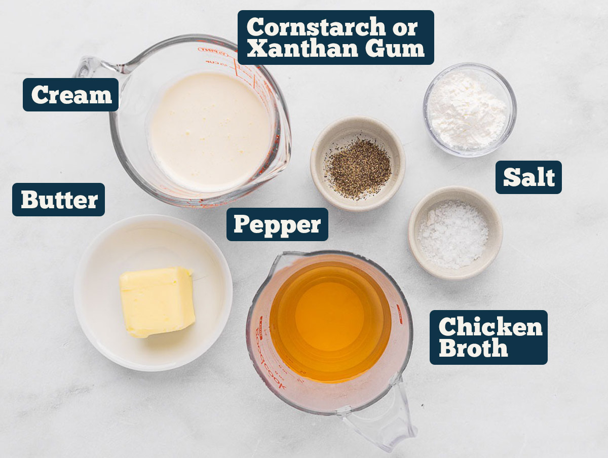 Ingredients for gluten free cream of chicken soup.