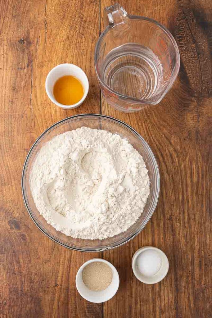 Ingredients for no knead bread recipe.