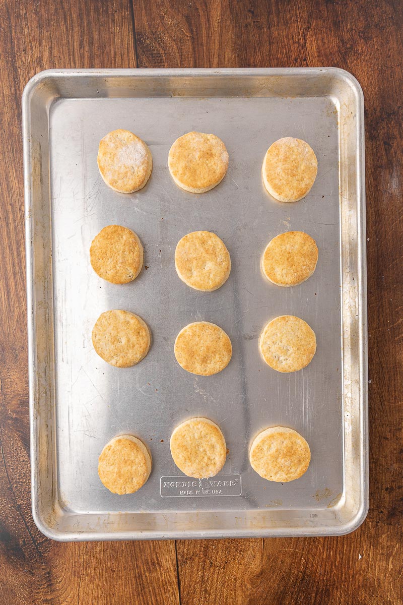 Sour cream biscuits baked on a baking pan.
