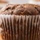 Close up shot of a double chocolate zucchini muffin.