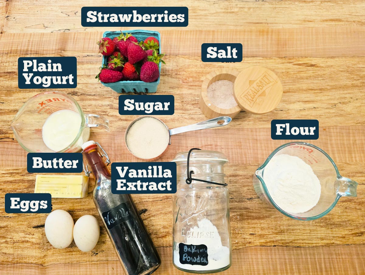 Ingredients for strawberry shortcake.