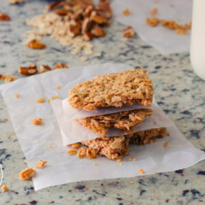 Granola bars stacked on the counter.