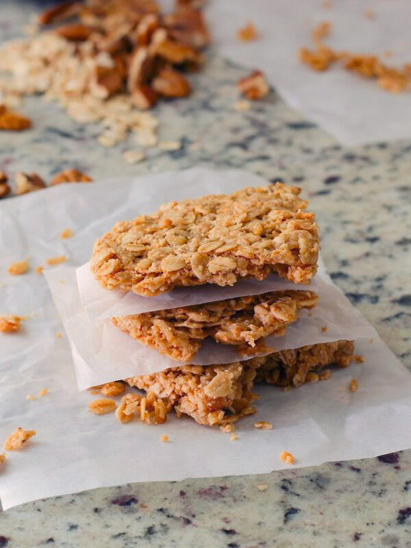 Granola bars stacked.