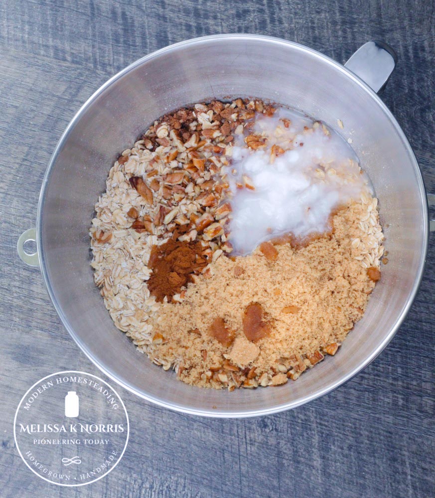 Ingredients for homemade granola bars in a bowl.