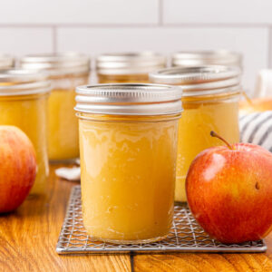 Jars of home canned applesauce.