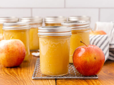 Jars of home canned applesauce.