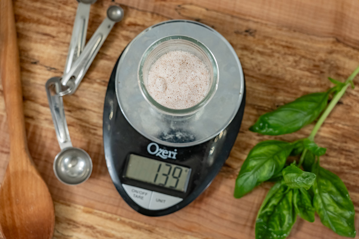 Salt on a food scale.