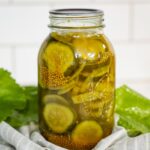 A jar of home-canned bread and butter pickles.