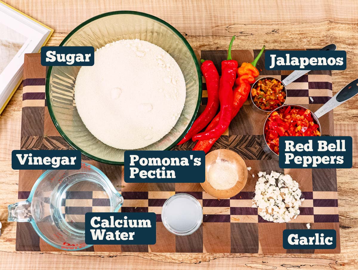 Ingredients for red pepper jelly.