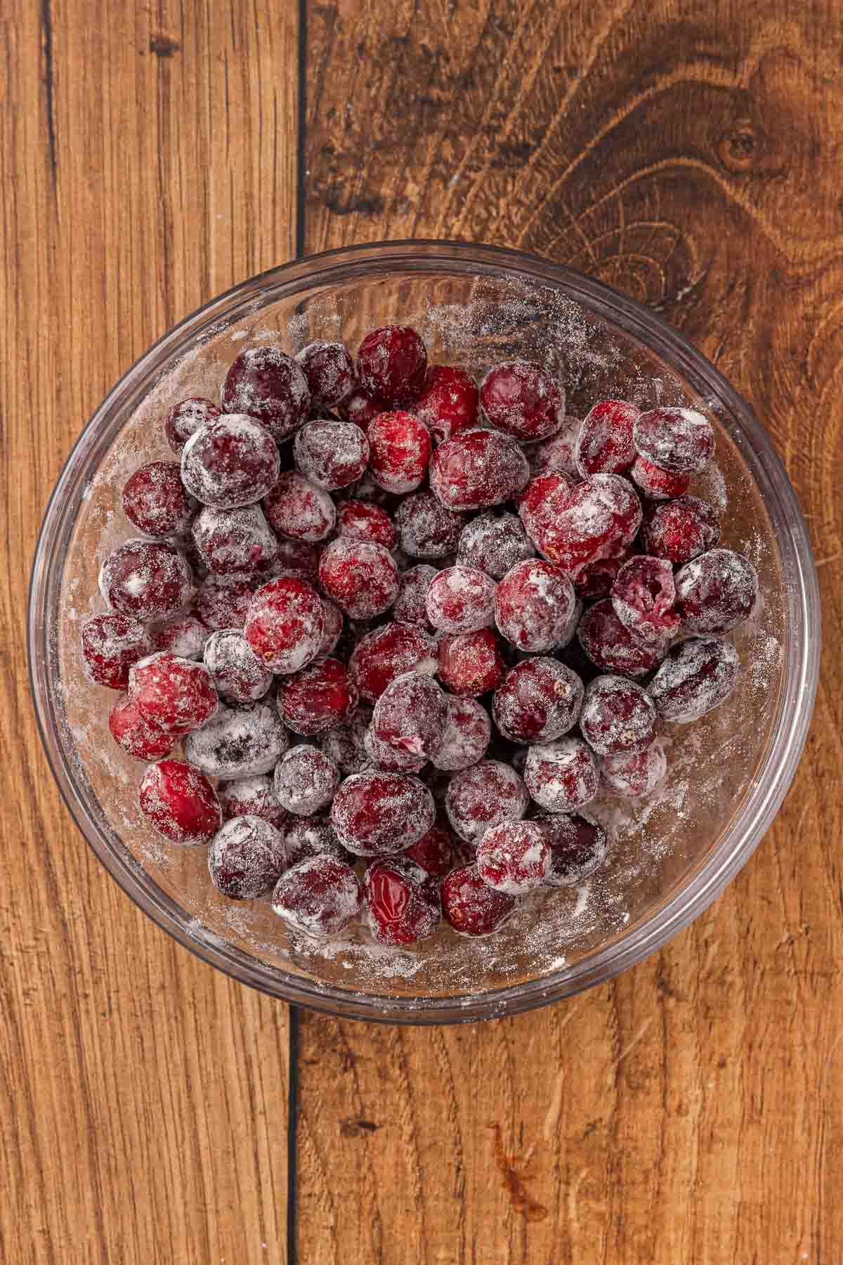 Cranberries dusted in flour.