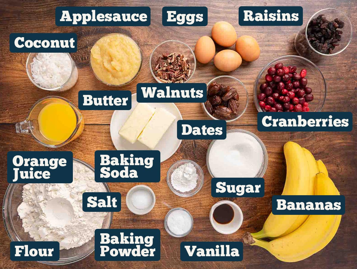 Cranberry muffin ingredients labeled.