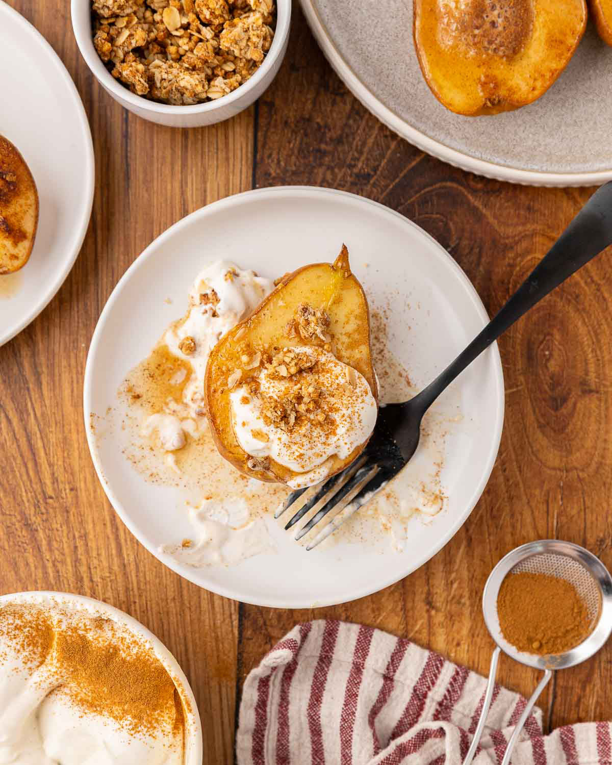 Maple Vanilla Baked Pears on a plate.