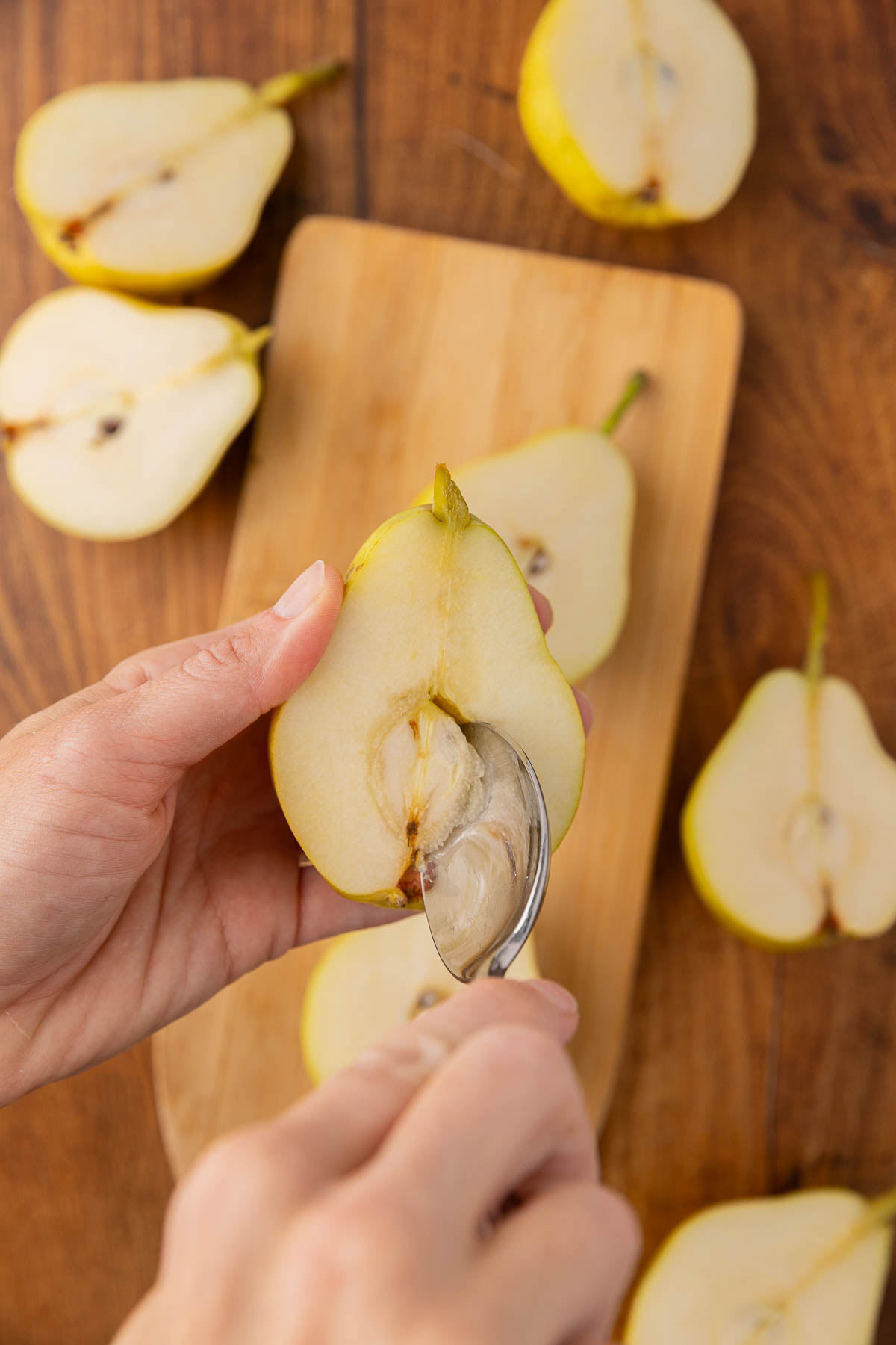 A pear getting cored.