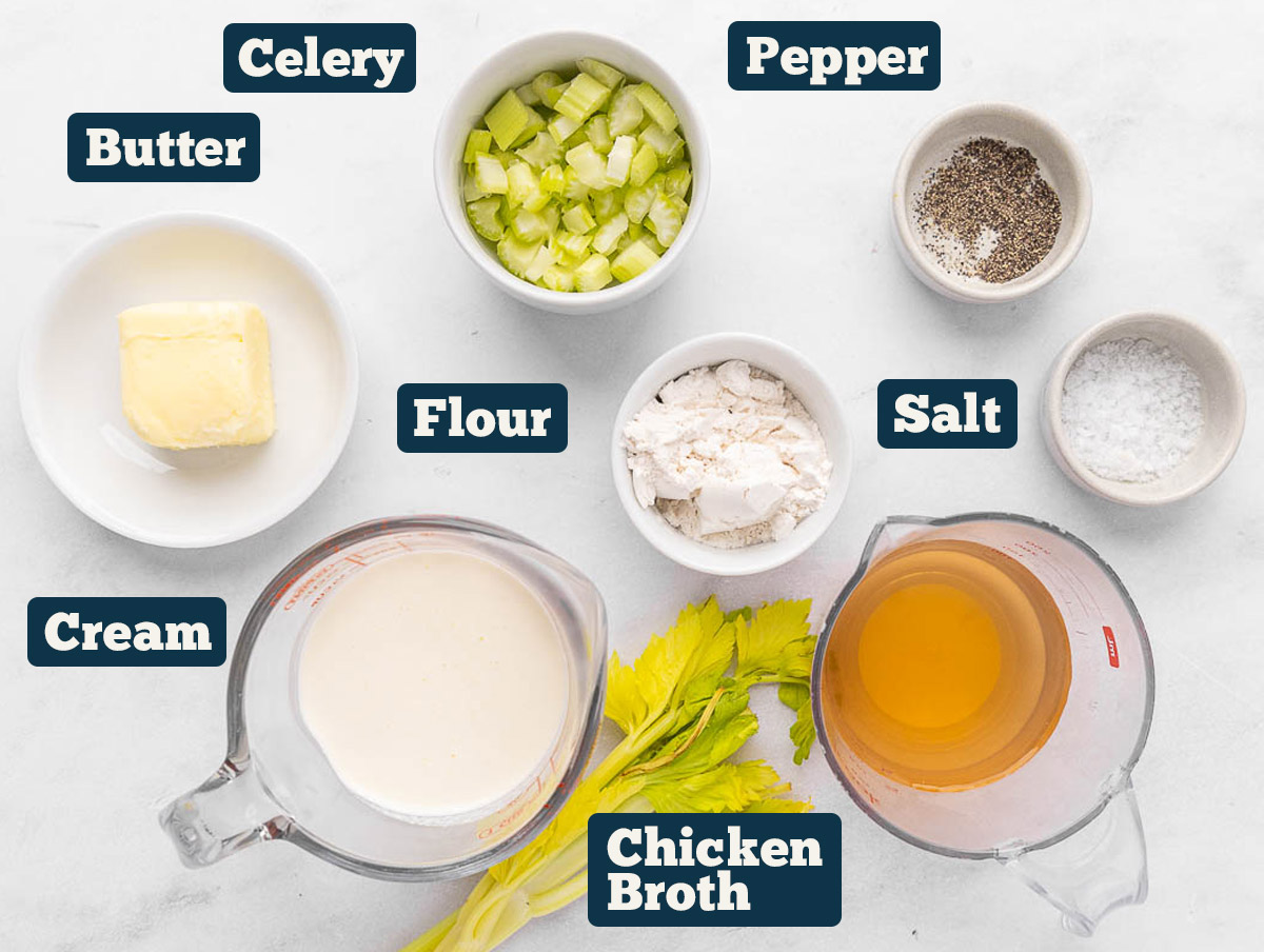 Ingredients to make cream of celery soup.