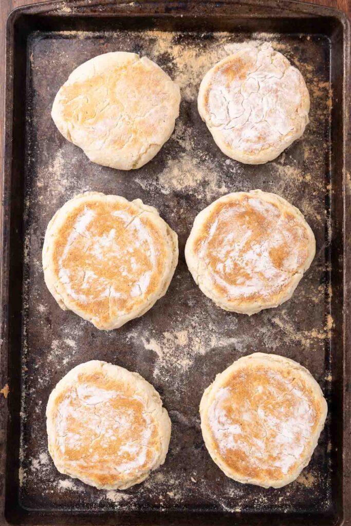 Potato bannock on a baking tray.
