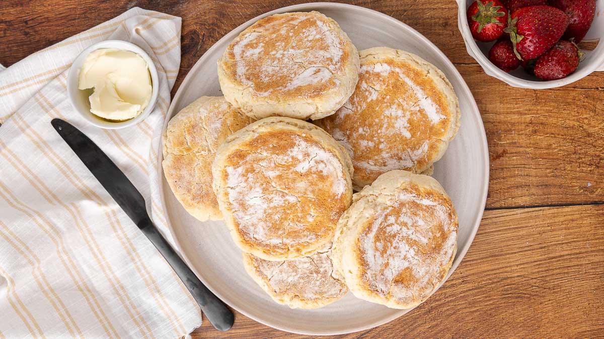 Potato bannocks on a white plate.
