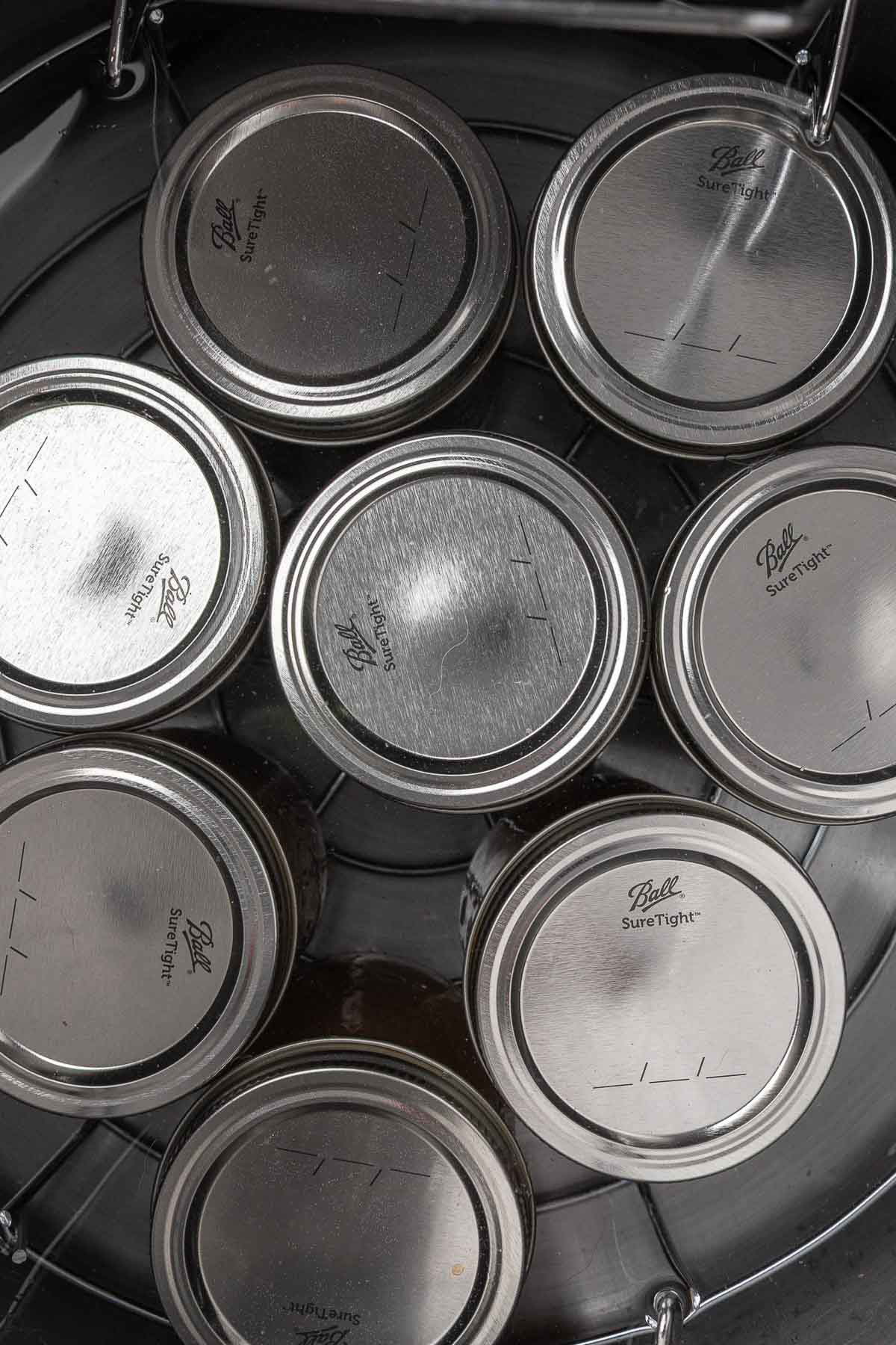 Jars processing in a waterbath canner. 
