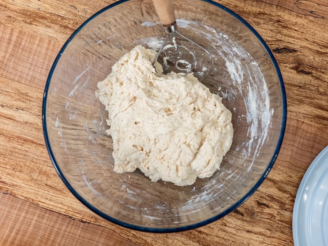 A shaggy sourdough bread dough.