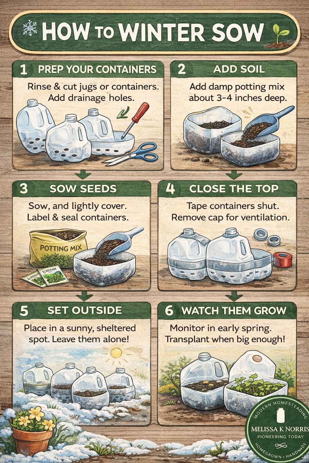 An infographic on how to winter sow seeds.