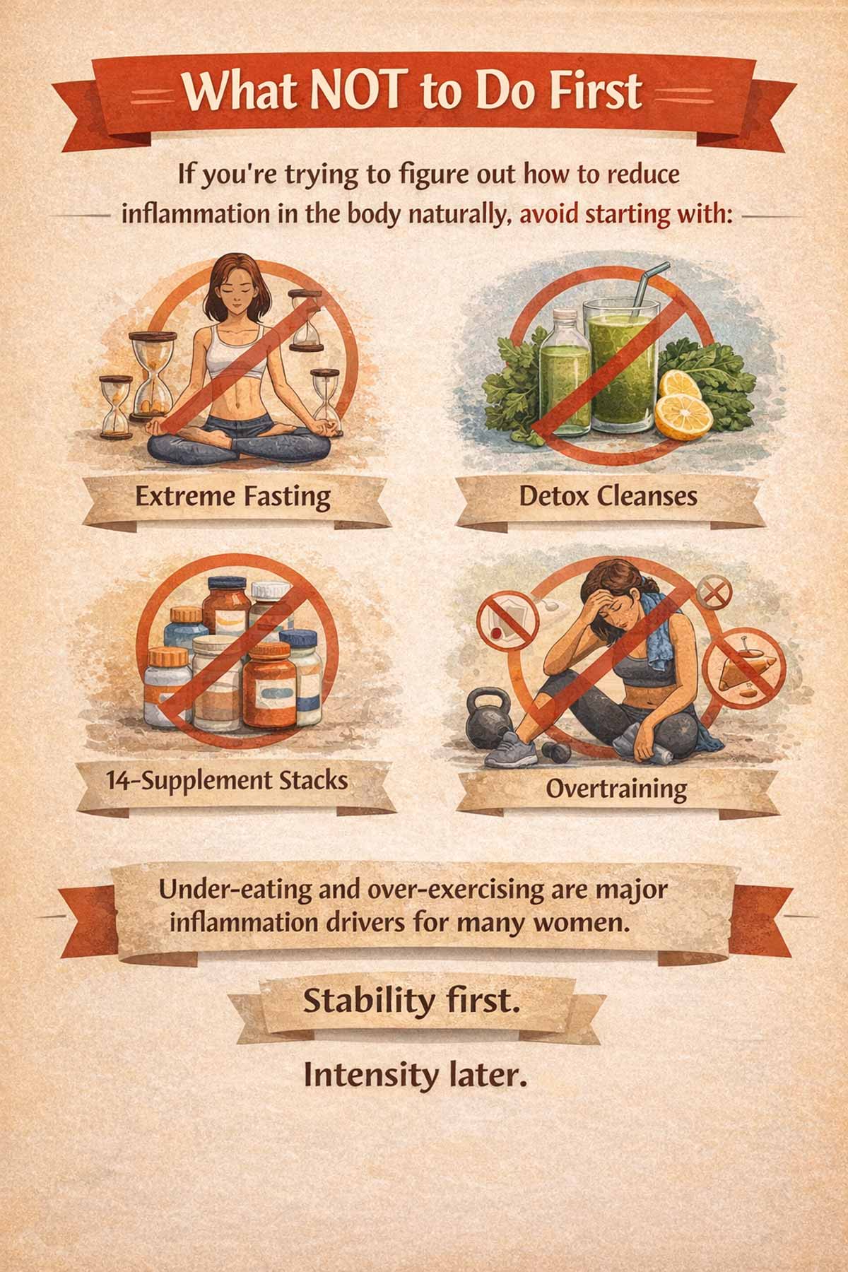 Infographic on mistakes many women make when reducing inflammation.