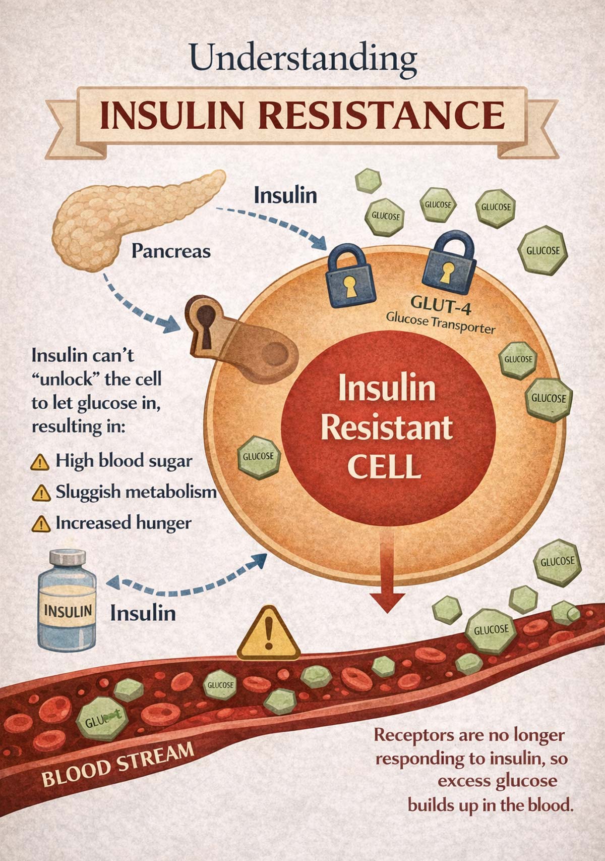 A graphic on how insulin resistance effects the blood.
