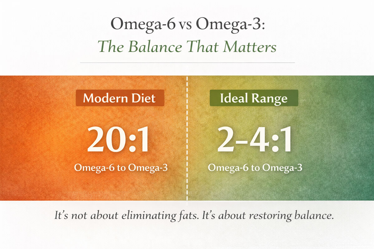 Infographic on the omega 6 to omega 3 ratio.