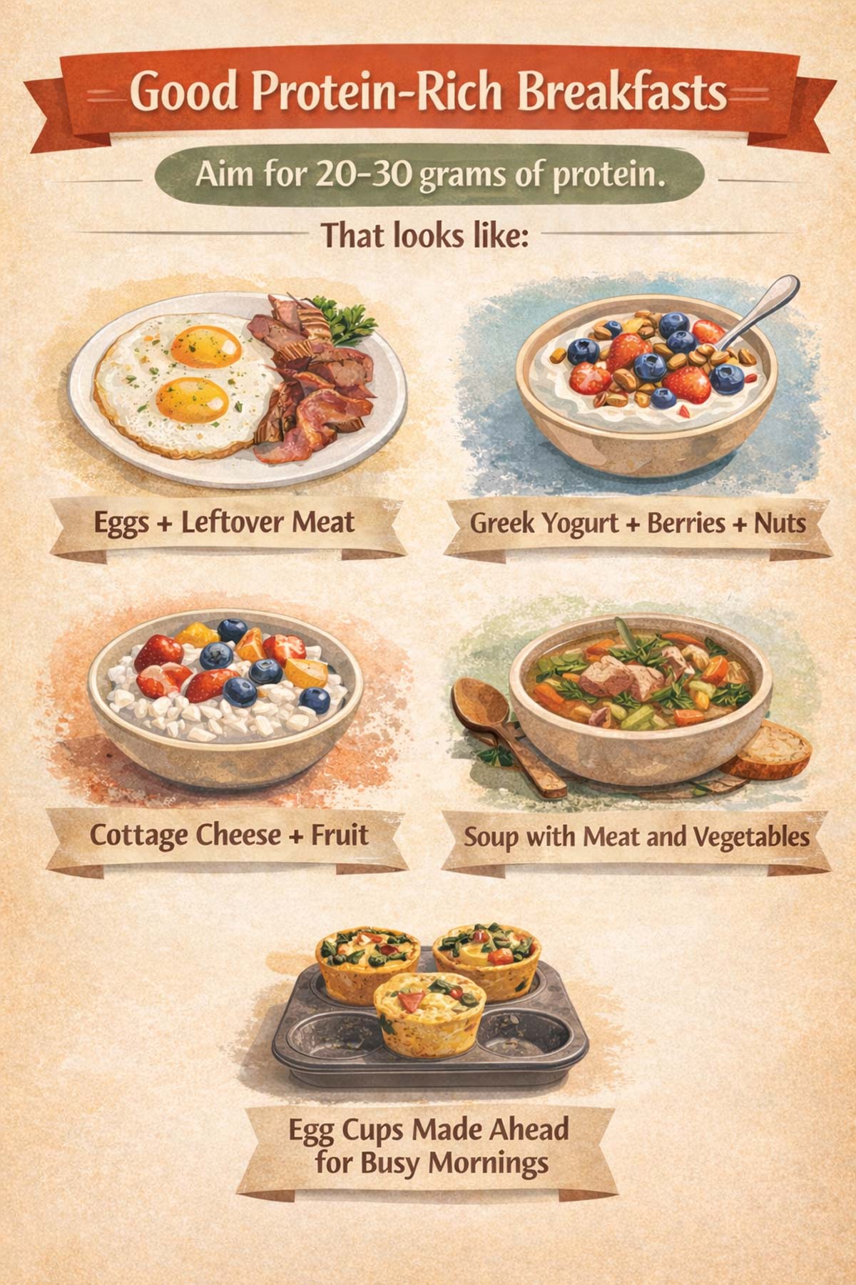 Infographic on sources of protein for breakfast.