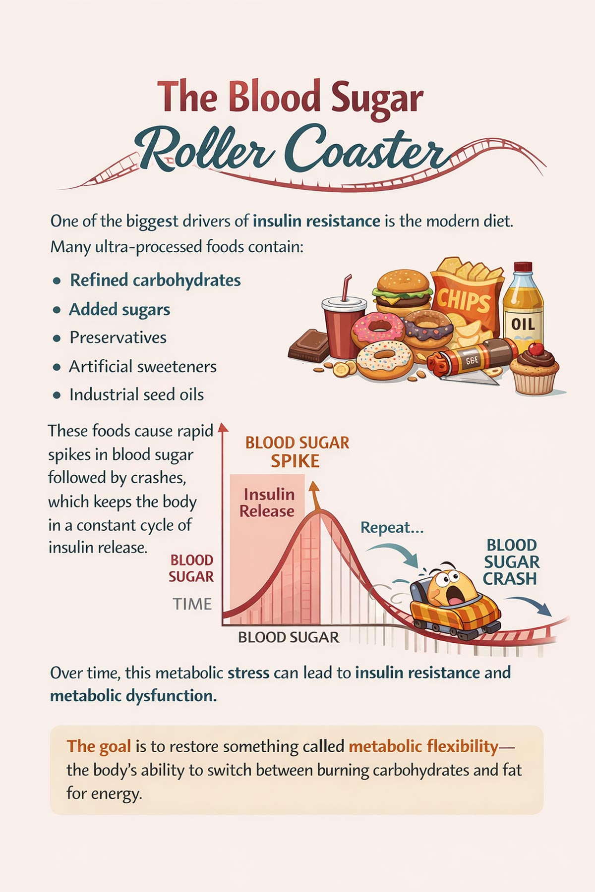 Infographic on the blood sugar roller coaster of insulin resistance.