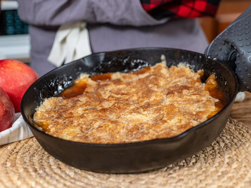 Dump cake in a cast iron skillet.