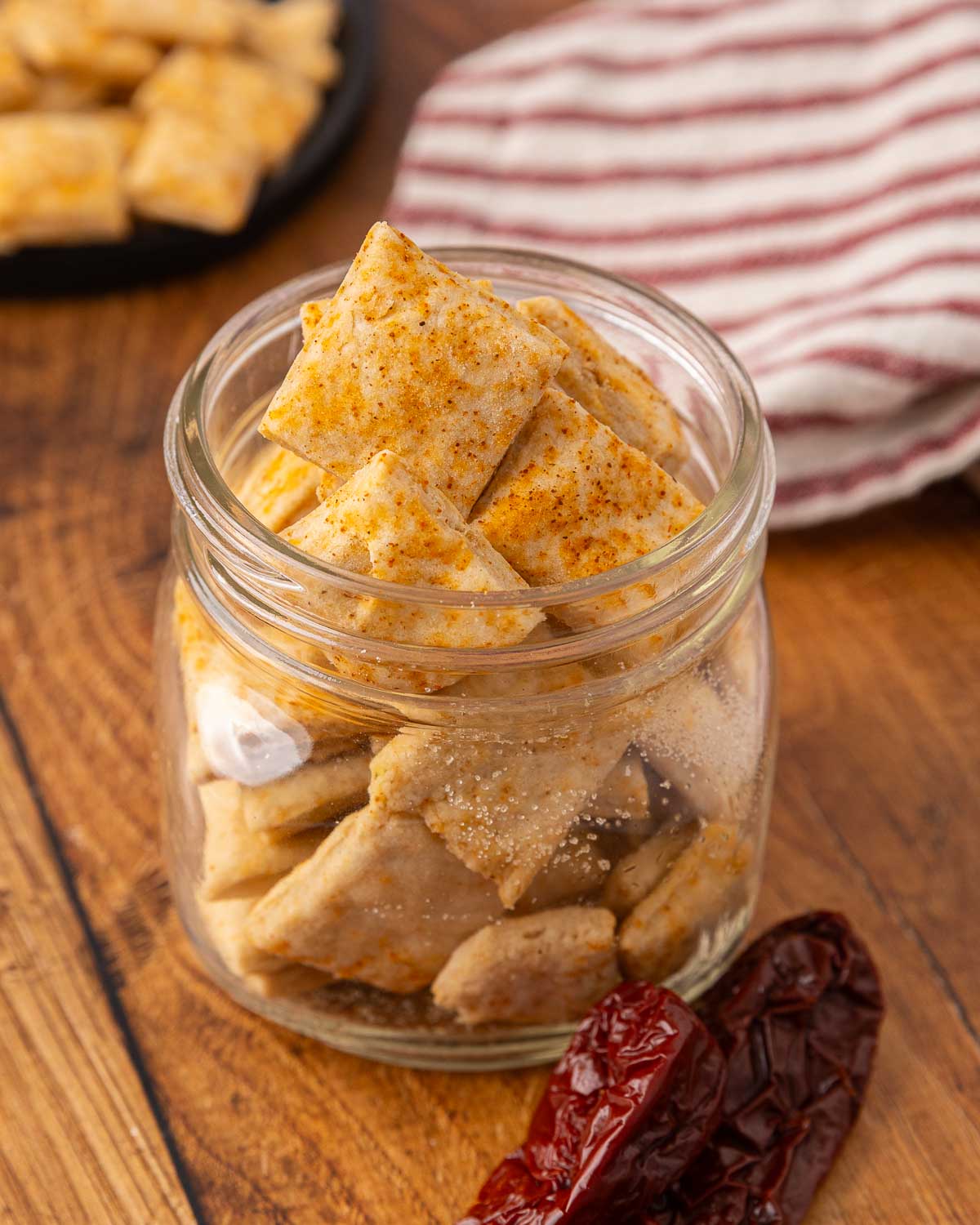 A glass jar full of Mexican crackers.