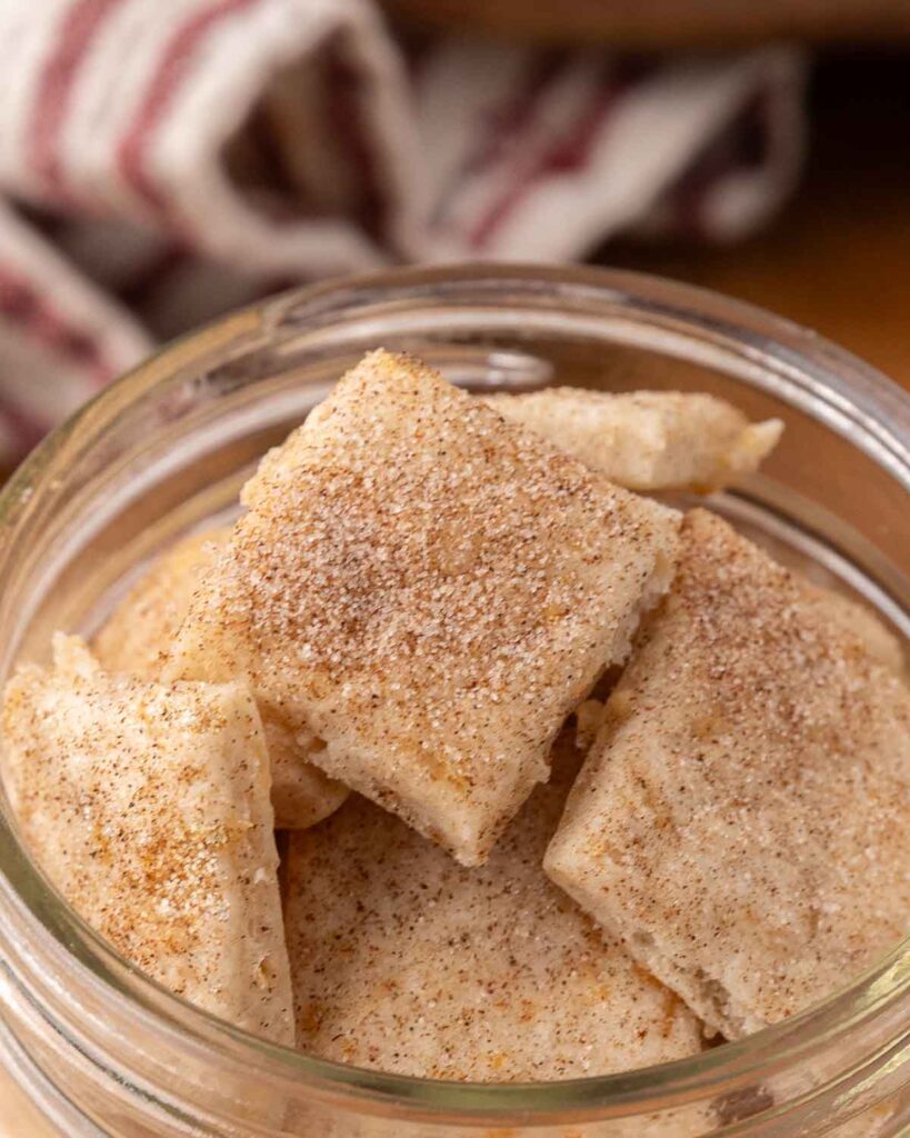 A close up shot of sweet and salty crackers to show texture.