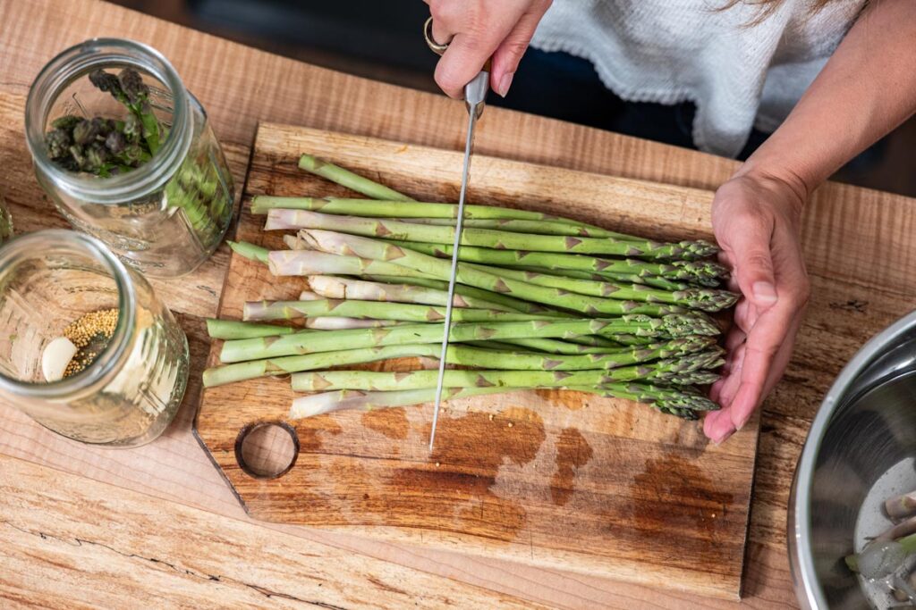 Asparagus on a cutting board.
