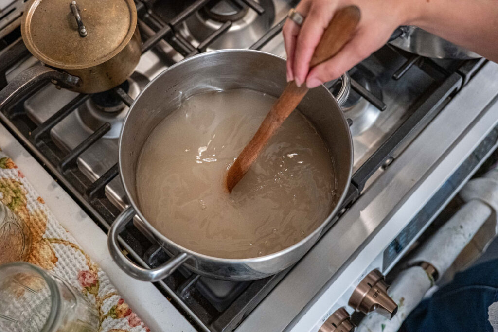 Brine in a pot on the stove.