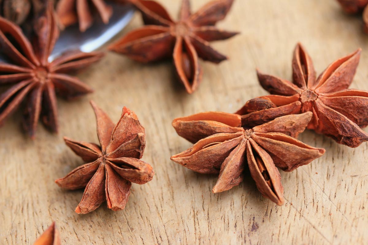 Star anise on a counter.