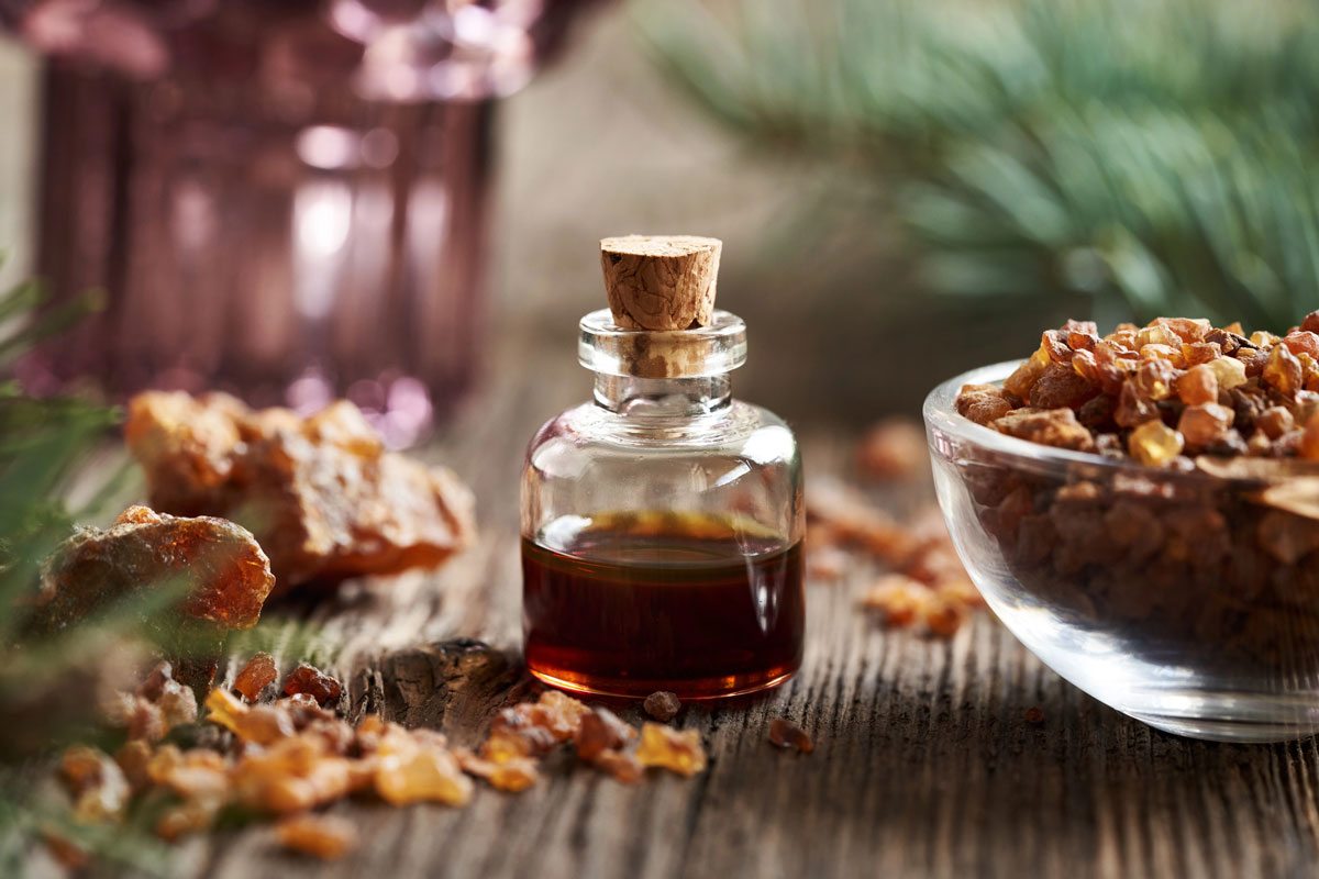 Myrrh in oil form and solid form.